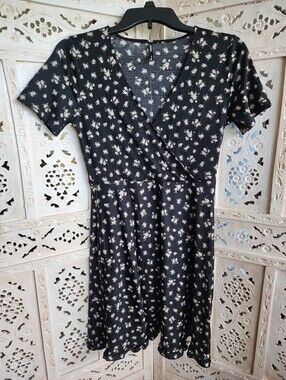 House Brand Black Floral Mini Dress- Womens Size Small